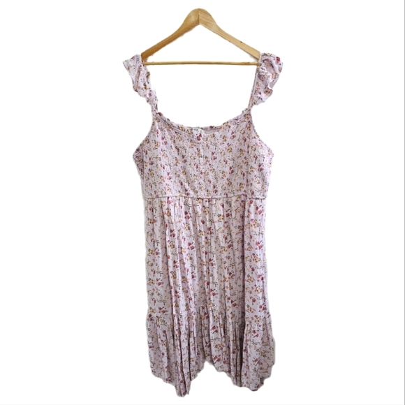Floral spring summer tiered smocked purple lavender midi strappy dress NWT XXL - Picture 1 of 9